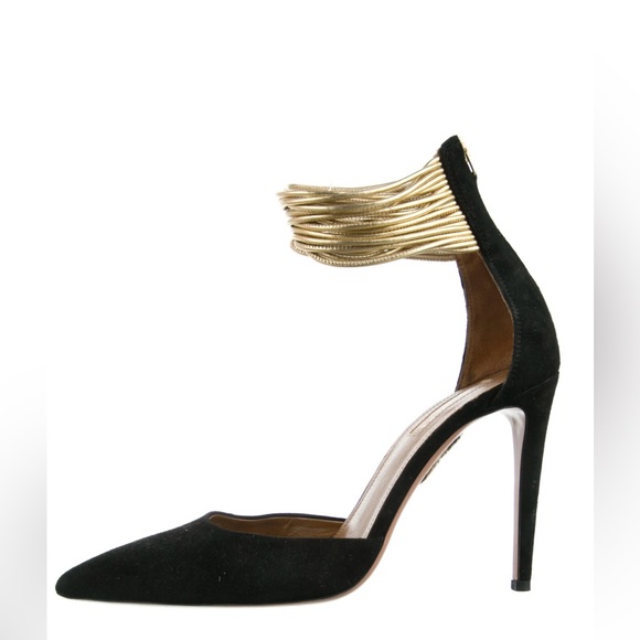 Aquazzura Suede Colorblock Pattern D’Orsay Pumps, Size US11, IT 41. Black & gold - Picture 5 of 10